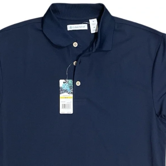 Cubavera Polo NWT Navy Blue Solid Textured Shirt Men's Size Medium - Picture 2 of 9